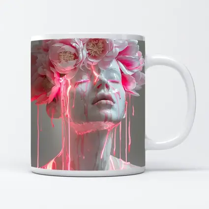 White Sculpture Peony Crown Pink Dripping Art
