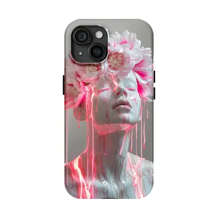 White Sculpture Peony Crown Pink Dripping Art