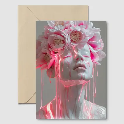 White Sculpture Peony Crown Pink Dripping Art