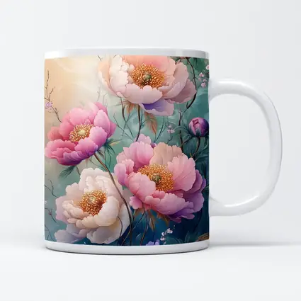 Pink Peony Flowers Soft Teal Background Art