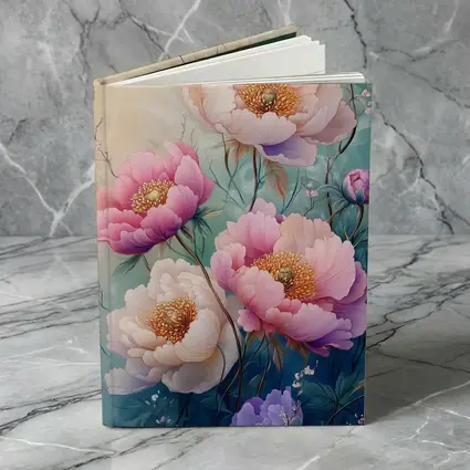 Pink Peony Flowers Soft Teal Background Art