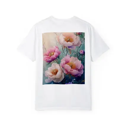 Pink Peony Flowers Soft Teal Background Art