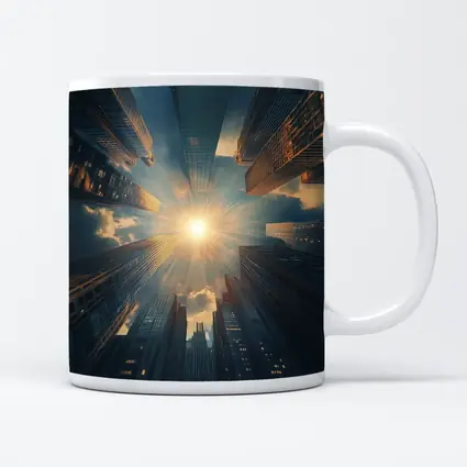City Skyscrapers Looking Up Sunburst Sky