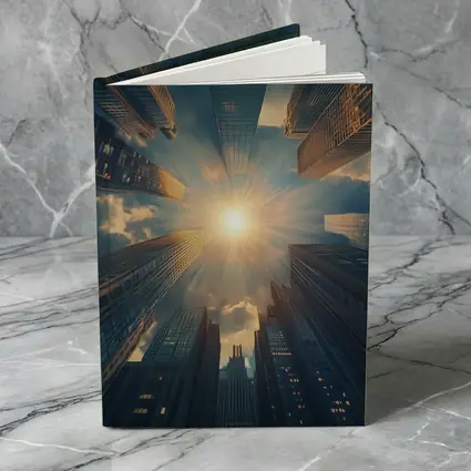 City Skyscrapers Looking Up Sunburst Sky