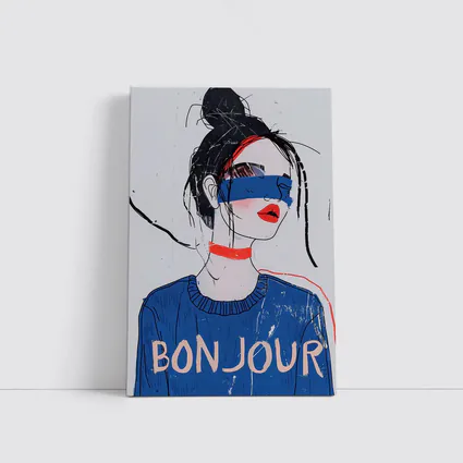Bonjour Girl Blue Sweater Fashion Illustration Art