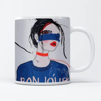 Bonjour Girl Blue Sweater Fashion Illustration Art