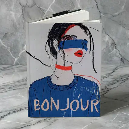 Bonjour Girl Blue Sweater Fashion Illustration Art