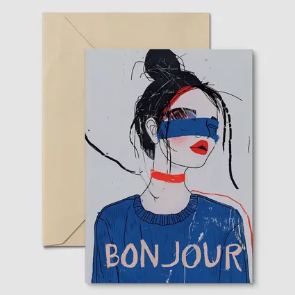 Bonjour Girl Blue Sweater Fashion Illustration Art