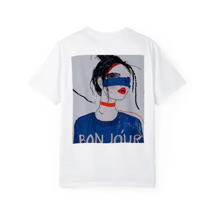 Bonjour Girl Blue Sweater Fashion Illustration Art