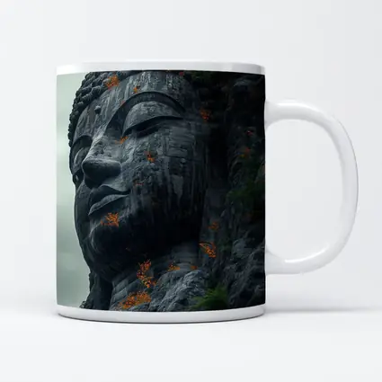 Ancient Buddha Rock Carving Overcast Sky