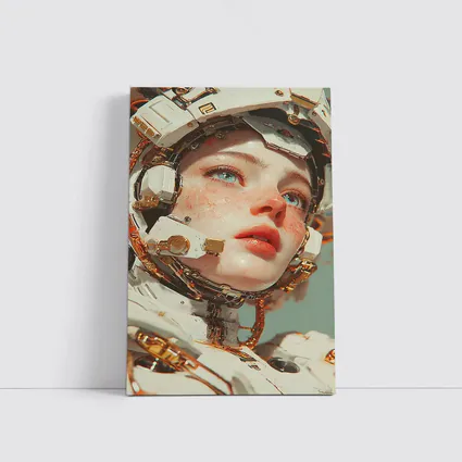 Cyberpunk Female Robot Portrait White Gold