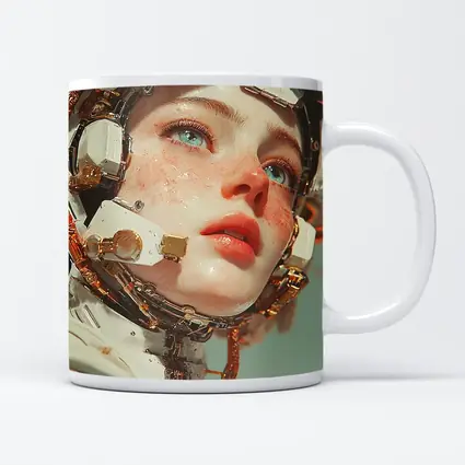 Cyberpunk Female Robot Portrait White Gold