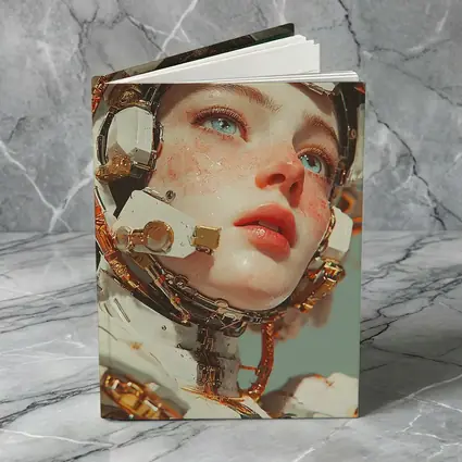 Cyberpunk Female Robot Portrait White Gold