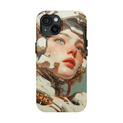 Cyberpunk Female Robot Portrait White Gold