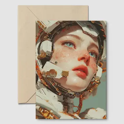 Cyberpunk Female Robot Portrait White Gold