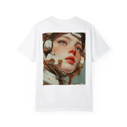 Cyberpunk Female Robot Portrait White Gold