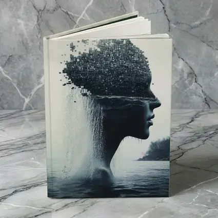 Woman Face Dissolving Into Pixels Over Water