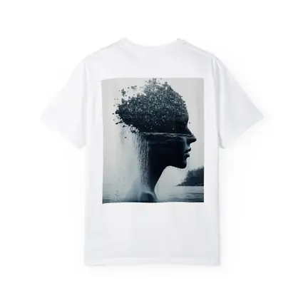 Woman Face Dissolving Into Pixels Over Water