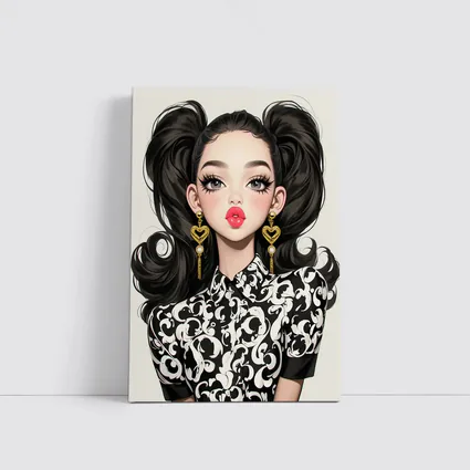 Fashion Girl Portrait Black White Baroque Style