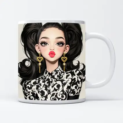 Fashion Girl Portrait Black White Baroque Style