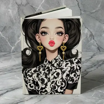 Fashion Girl Portrait Black White Baroque Style