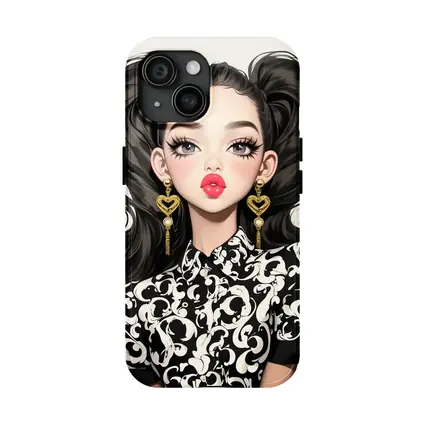 Fashion Girl Portrait Black White Baroque Style