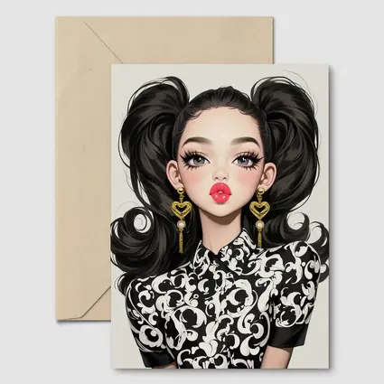 Fashion Girl Portrait Black White Baroque Style