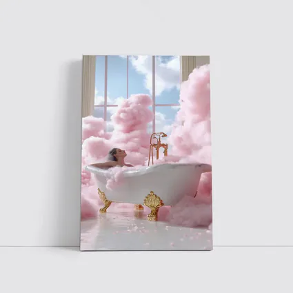 Woman Bathing Pink Clouds Gold Clawfoot Tub
