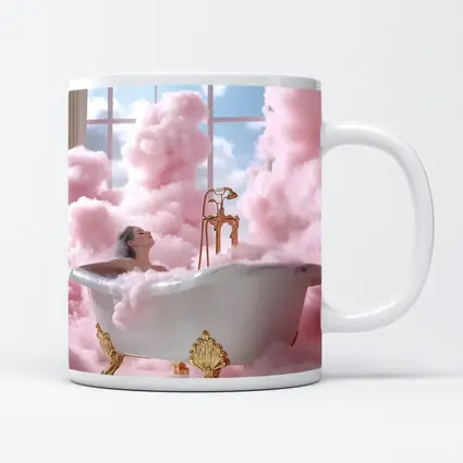 Woman Bathing Pink Clouds Gold Clawfoot Tub