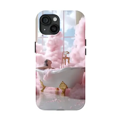 Woman Bathing Pink Clouds Gold Clawfoot Tub