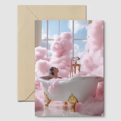Woman Bathing Pink Clouds Gold Clawfoot Tub