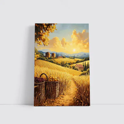 Golden Wheat Fields Tuscany Harvest Sunset Painting