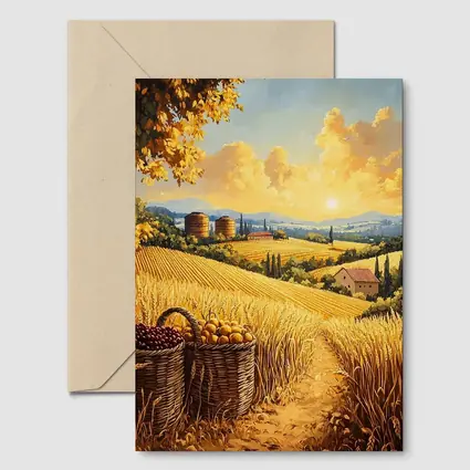 Golden Wheat Fields Tuscany Harvest Sunset Painting