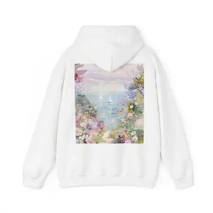Watercolor Coastal Garden Sailboats Floral Scene