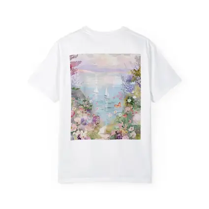 Watercolor Coastal Garden Sailboats Floral Scene