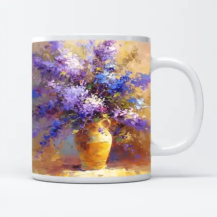 Lilac Flowers In Golden Vase Oil Painting