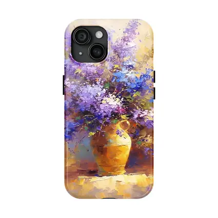 Lilac Flowers In Golden Vase Oil Painting
