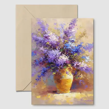 Lilac Flowers In Golden Vase Oil Painting
