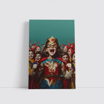 Girl Superhero Costume Kids Celebration Teal Background