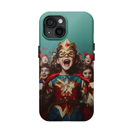 Girl Superhero Costume Kids Celebration Teal Background
