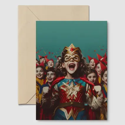Girl Superhero Costume Kids Celebration Teal Background