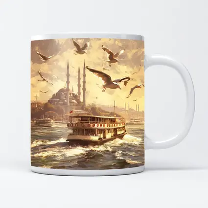 Istanbul Ferry Bosphorus Seagulls Mosque Art