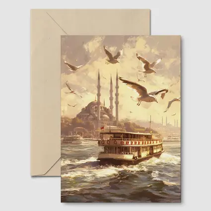 Istanbul Ferry Bosphorus Seagulls Mosque Art