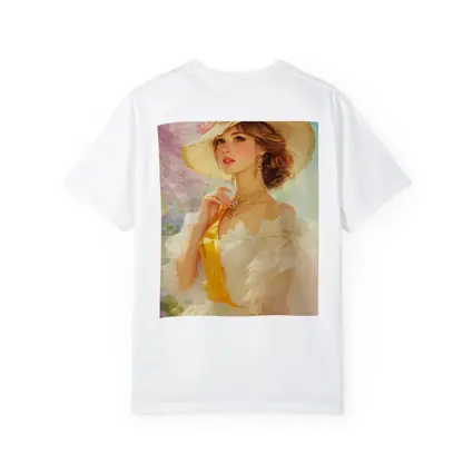Elegant Woman Wide Hat Floral Garden Painting
