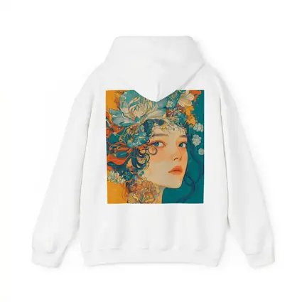Floral Crown Woman Portrait Orange Teal Background