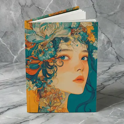 Floral Crown Woman Portrait Orange Teal Background