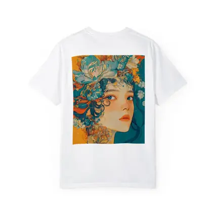 Floral Crown Woman Portrait Orange Teal Background