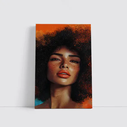 Woman Afro Hair Bold Orange Background Portrait