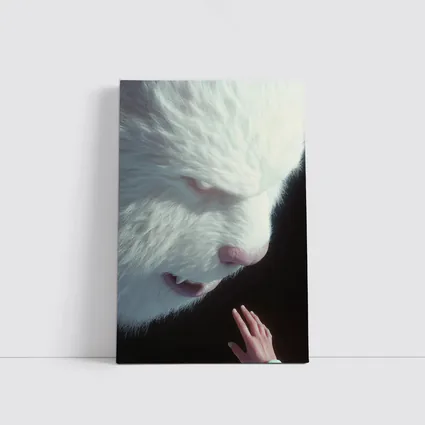 Giant White Bear Looming Over Human Hand