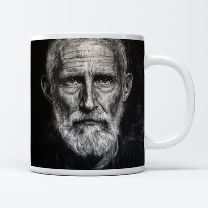 Old Man Portrait Black White Charcoal Art